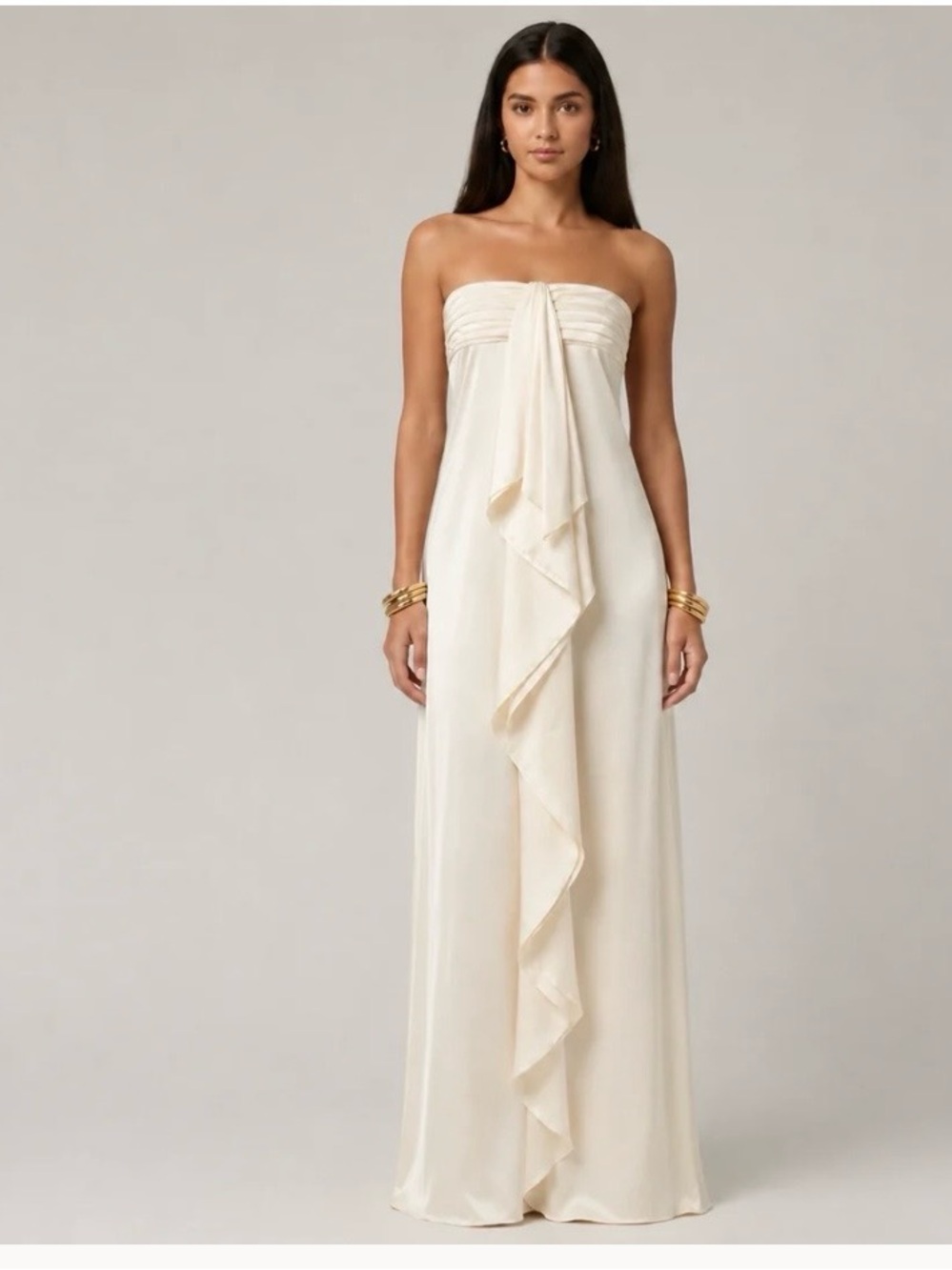 Strapless Ivory Cascade Maxi Dress